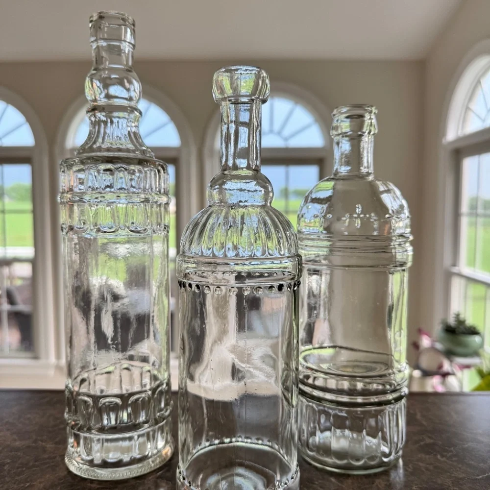 Decorative Vintage Style Glass Bottles, Set of 3